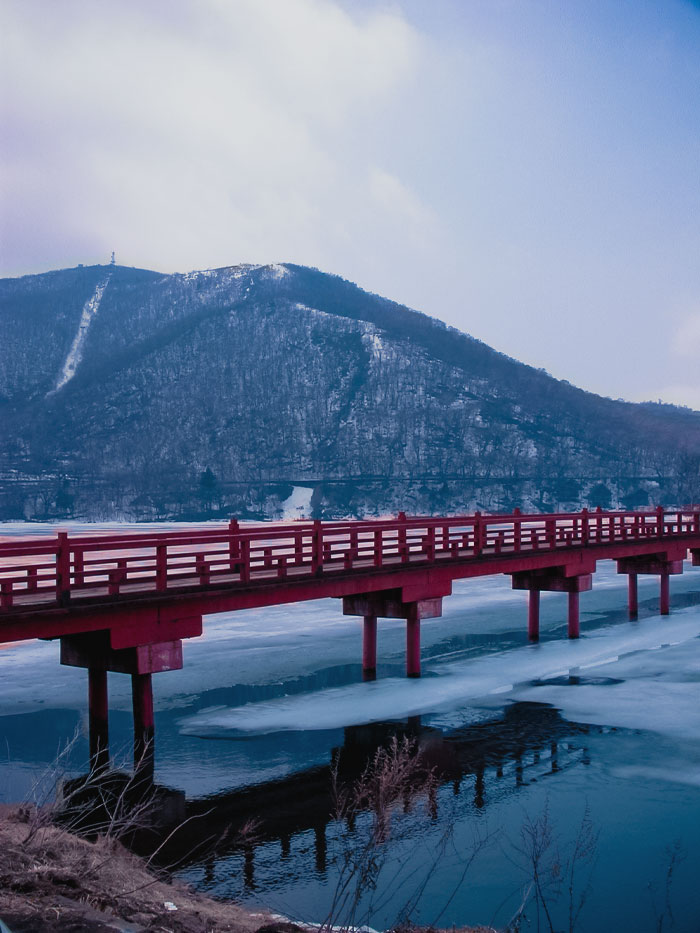 Bridge to the Akagi Shrine near mountains