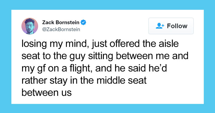 Guy’s Tweet Goes Viral With Nearly 200K Likes After He Shares How A Guy Refused To Swap His Middle Seat On The Plane