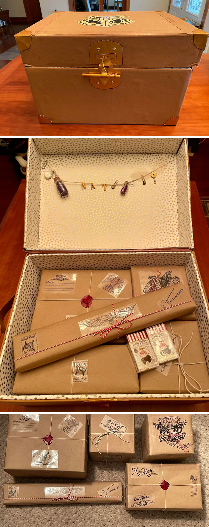 Hogwart’s Trunk And Gift Wrap For Christmas Presents