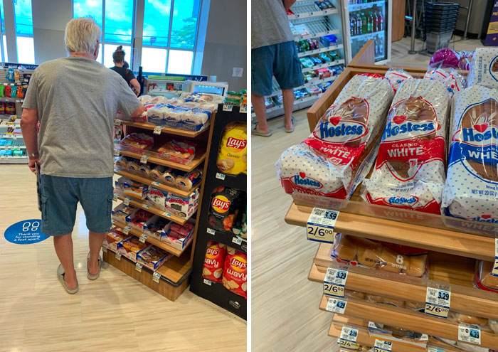 Using Loaves Of Bread As An Armrest In The Checkout Line