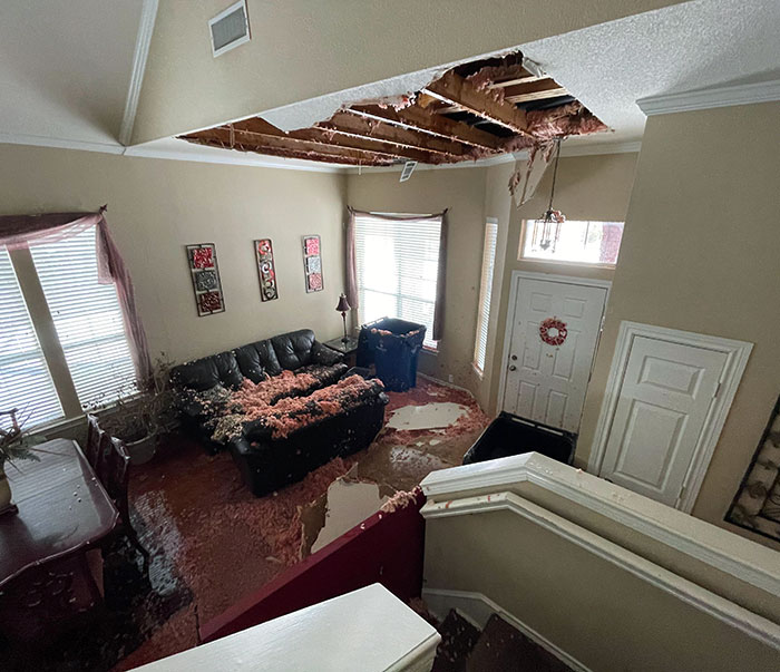 My Ceiling Collapsed Today Due To Frozen Water Cracks Freezing From The Texas Snow