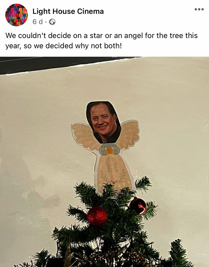 Brendan Fraser Is On Top Of My Local Cinema's Christmas Tree