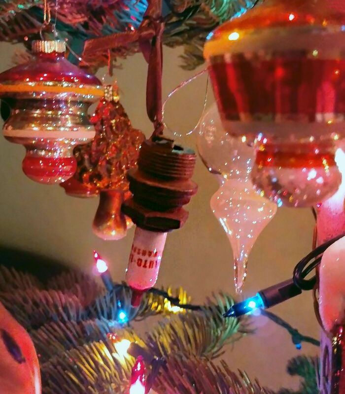 My Grandpa Died On 12/07/14. He Was A Mechanic For Boeing And Tucker Snow Cat. We Decorated A Small Christmas Tree Using Parts In His Junk Bucket From His Shop