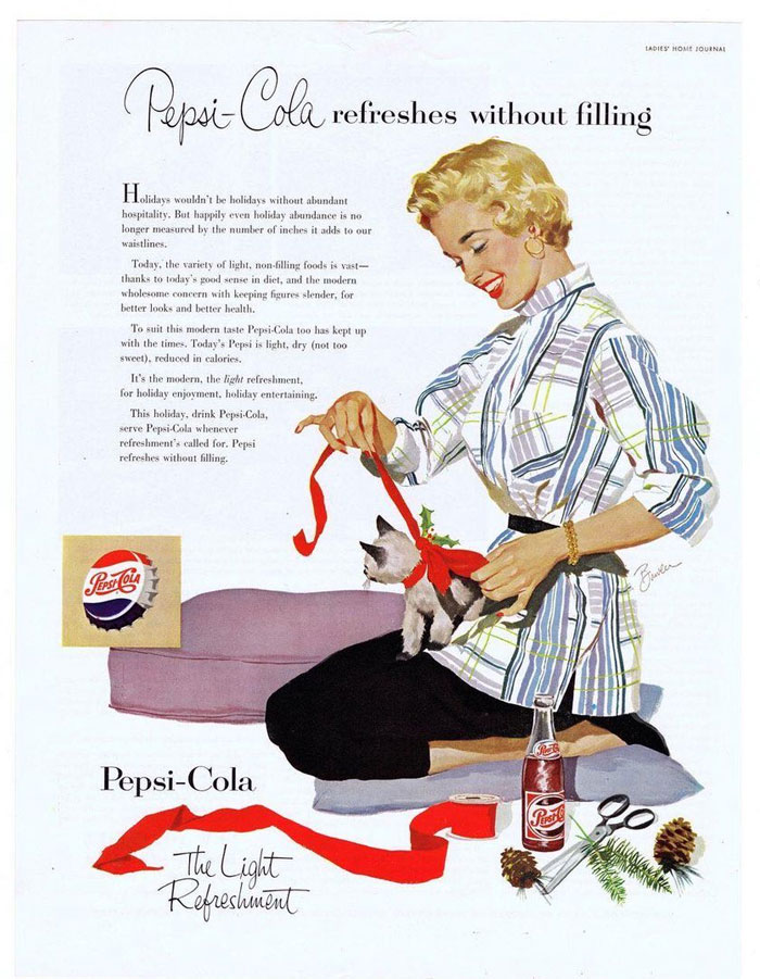 Today’s Vintage Ad With Unexpected Cats Looks Back To The Days When Pepsi Was Part Of “Good Sense In Diet.”