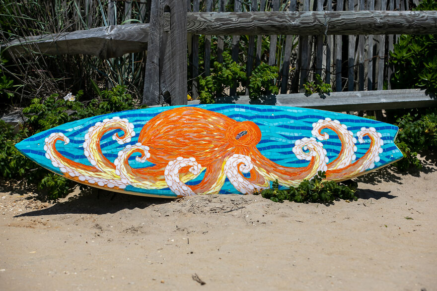 I Create Unique Glass Mosaics On Surfboards