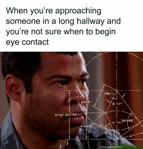 A man with sweat on his face and mathematical diagrams, illustrating social anxiety in a humorous way.