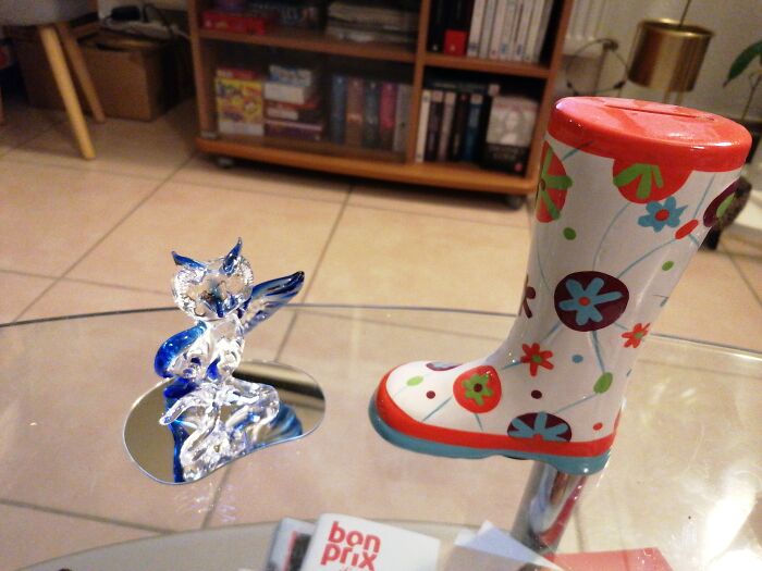 This Ugly Glass Owl And The Boot Shaped Piggy Bank My Aunt Gifted Me When I Moved Into My Apartment