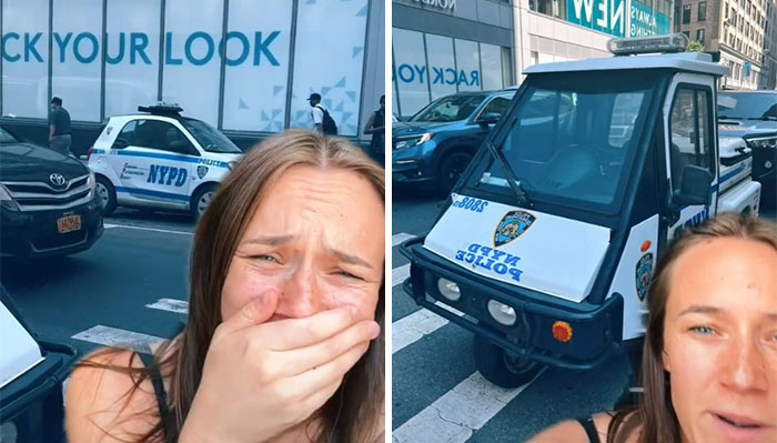TikToker from New Zealand captures culture shock after relocating to the US with NYPD police vehicles in background