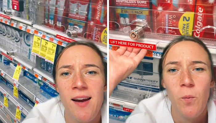 TikToker from New Zealand showing culture shock in an American store, highlighting differences in everyday US products and packaging.
