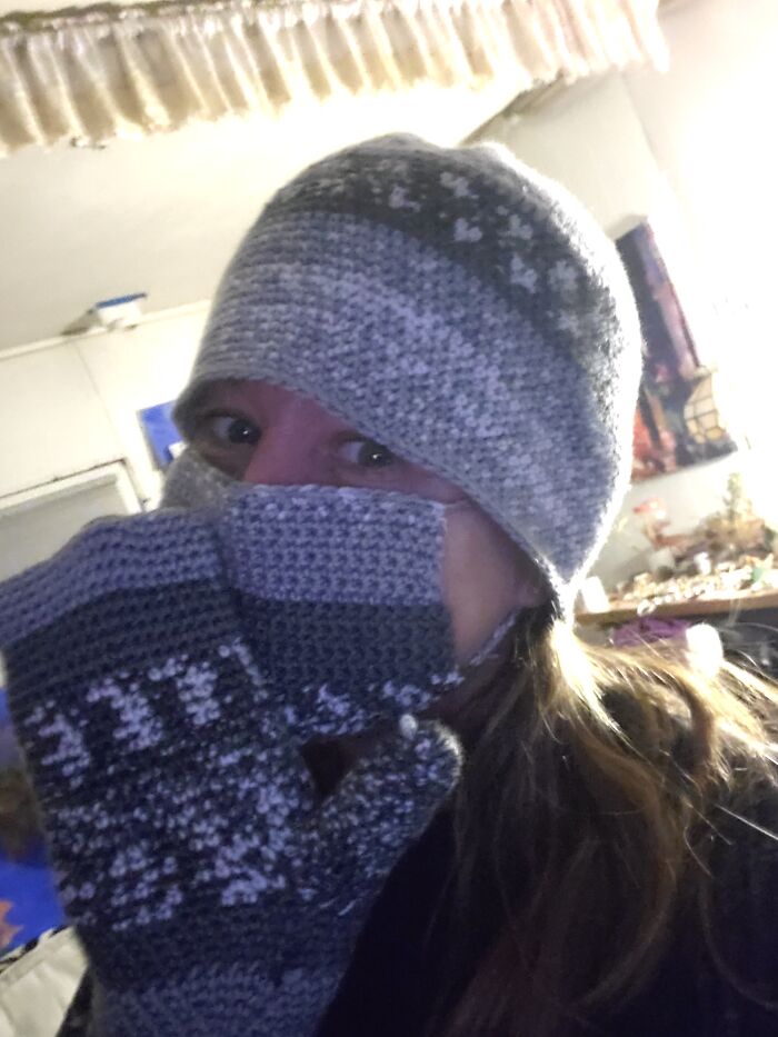 Bernie Inspired Mittens With Hat And Mask. There's Also A Scarf To Match