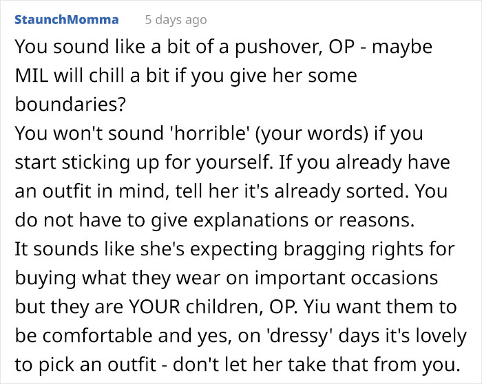 Mom Asks The Internet For Advice After Her MIL Starts Policing The Clothes She Gave Her Grandkids Mom Asks The Internet For Advice After Her MIL Starts Policing The Clothes She Gave Her Grandkids