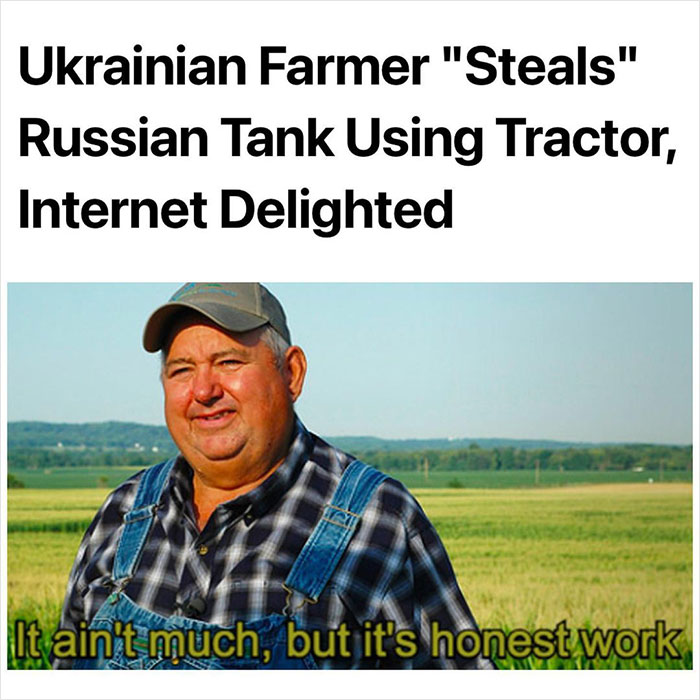 Farmer meme with text overlay "It ain't much, but it's honest work," capturing everyday life humor.