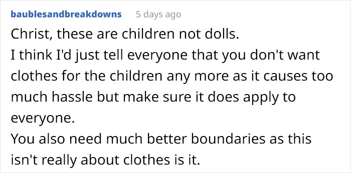 Mom Asks The Internet For Advice After Her MIL Starts Policing The Clothes She Gave Her Grandkids Mom Asks The Internet For Advice After Her MIL Starts Policing The Clothes She Gave Her Grandkids
