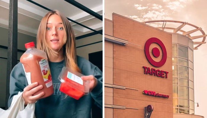 TikToker from New Zealand shows culture shock with American grocery items and Target store exterior after relocating to the US