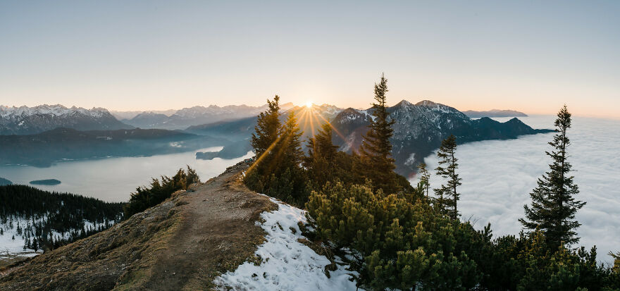 Cloud Inversion Atop The Jochberg, German Alps