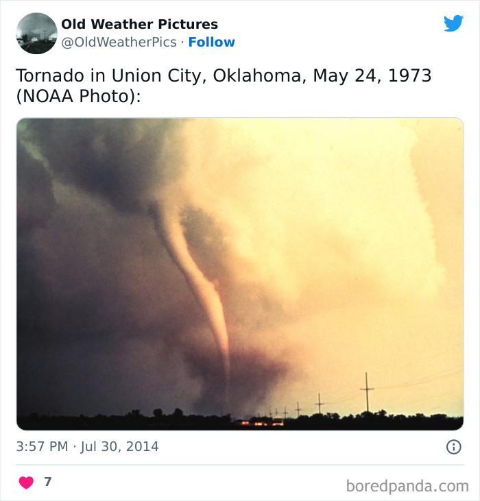 Tornado in Union City, Oklahoma, captured as an extreme and crazy weather example from the past.