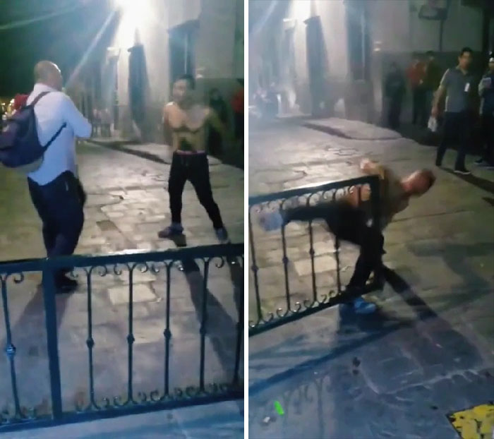 Guy Gets A Bit Too Hyped Up Before Starting A Fight