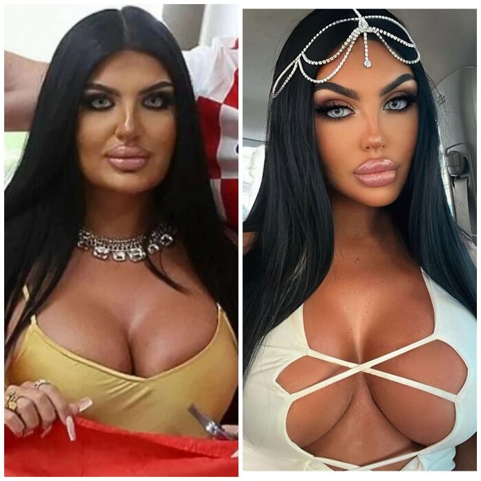 Esta “bella” fanática del fútbol. Foto sin editar versus foto en su Instagram. Tiene 20 años