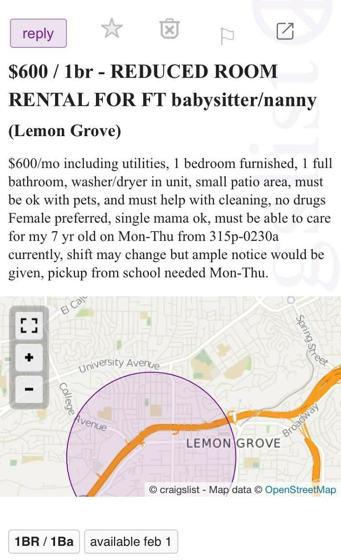 What A Sweet Deal! You Get To Pay Someone 600 Dollars/Month To Work Full-Time! Rent Is High In San Diego So Might As Well Prey On The Desperate