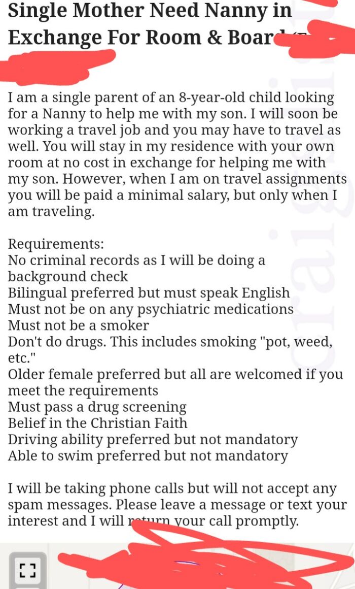 Be My Live-In Nanny. No Pay. Room Only