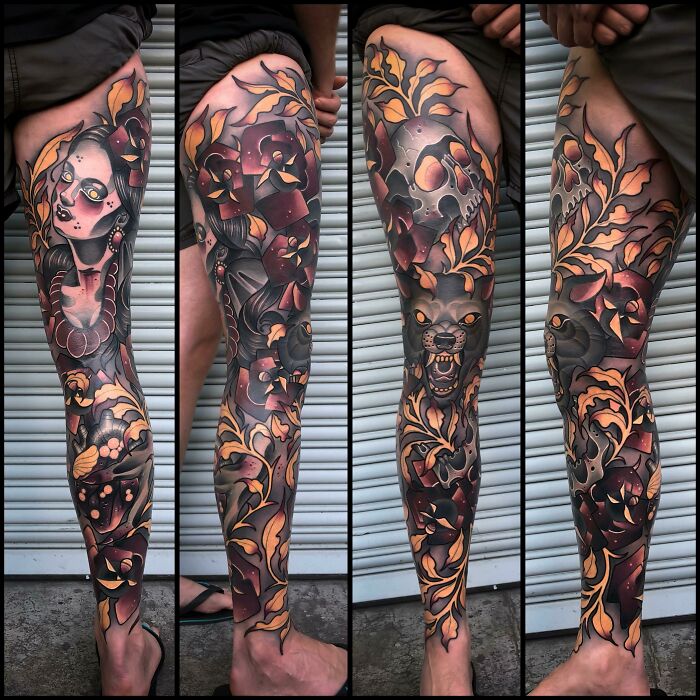 My Leg Sleeve - By Matt Curzon Out Of "Empire" In Prahran, Melbourne Victoria, Australia