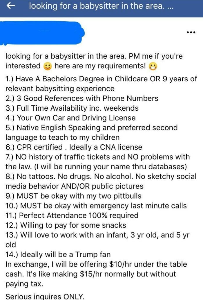 Delusional Babysitter Requirements