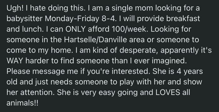 $2.50/Hour For Being A Nanny But You Get Two Free Meals