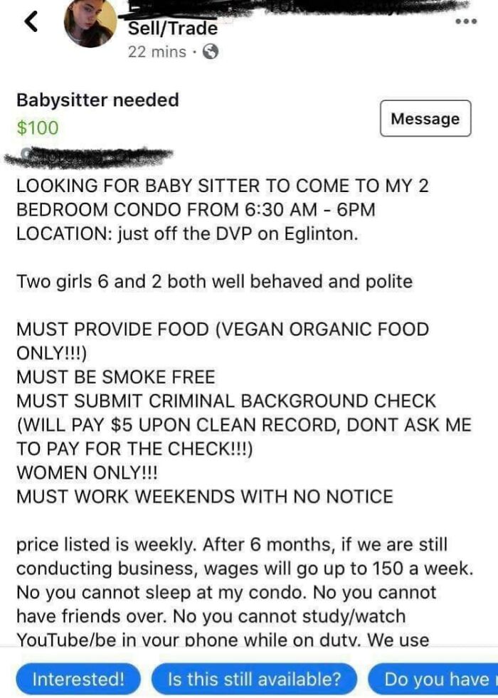 $100 For A 60-Hour Per Week Plus Vegan Food Costs Sounds Like A Deal