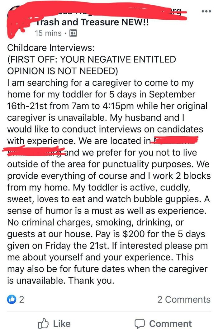 Seeking A Babysitter To Work Less Than $5 An Hour