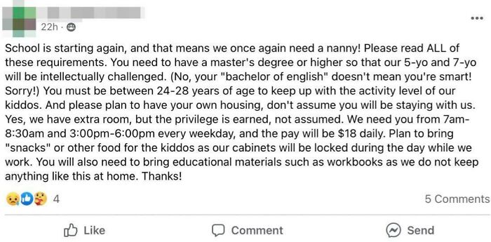 Any Master Graduates Looking For A Babysitting Job For 18$ A Day?