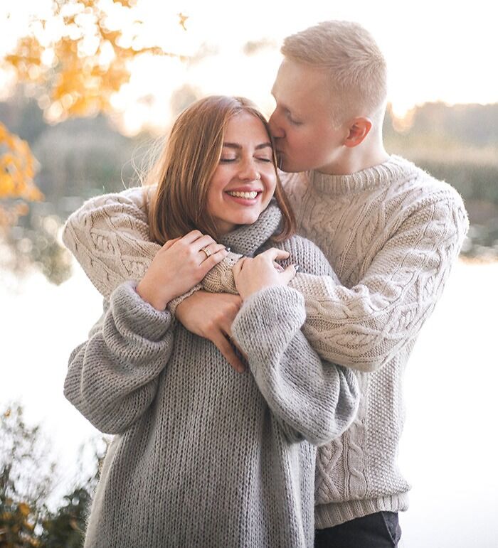 Couple hugging and kissing