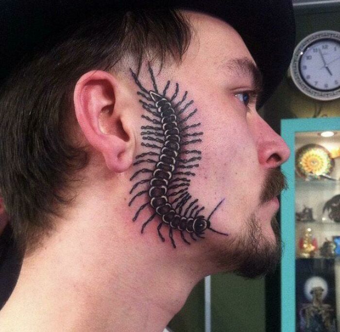 Centipede Face Tattoo