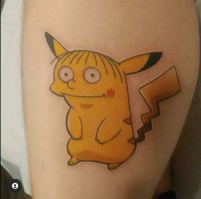 Funny Pikachu tattoo with awkward design.