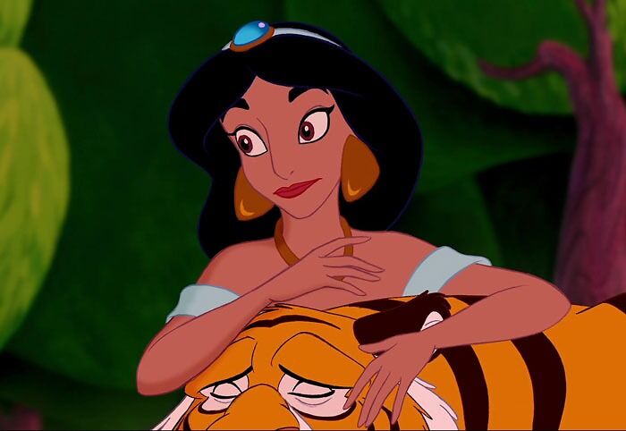 Female cartoon character with tiger, showcasing fame and strength.