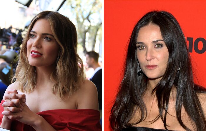 Mandy wearing red dress (left), Demi wearing black dress (right)