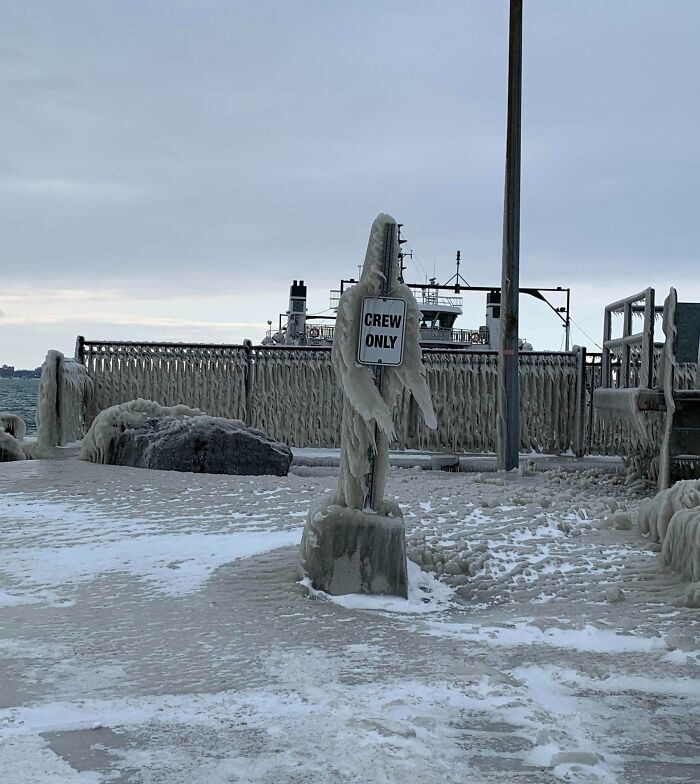 Ice Formed In The Shape Of A Person After Winter Storm