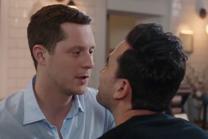 David And Patrick looking each other in the eyes 