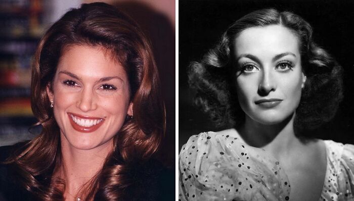 Cindy smiling (left), Joan wearing a dress (right)