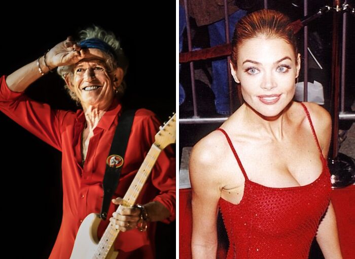 Keith on the stage (left), Denise wearing red dress (right)