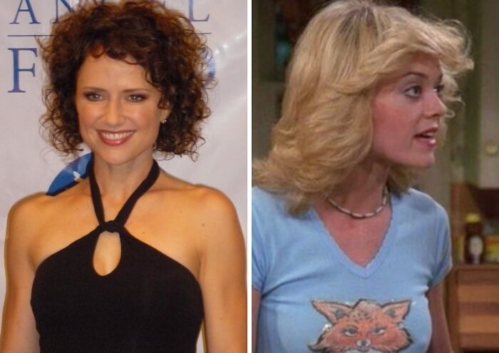 Jean wearing black dress (left), Lisa wearing blue t-shirt (right)