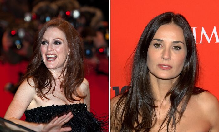 Julianne smiling (left), Demi on the red carpet (right)