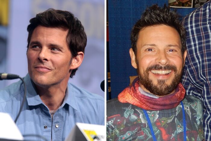 James wearing blue shirt, Jason smiling (right)