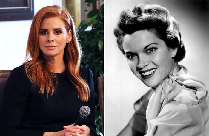 Sarah wearing black shirt (left), Frances smiling (right)