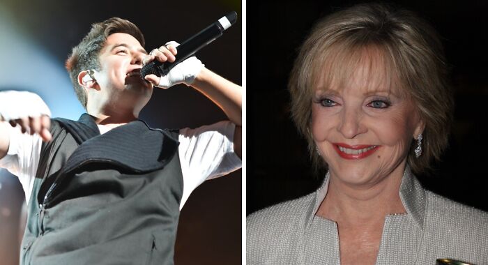 Logan singing (left), Florence smiling (right) 