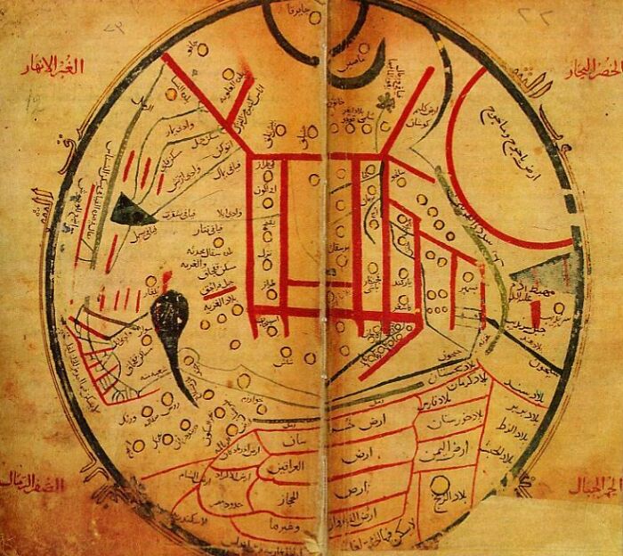 Map from Mahmud Al-Kashgari's Diwan, the focal point of this map is the ancient city of Balasagun