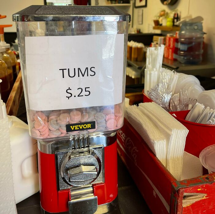 This BBQ Joint Has A Gumball Machine That Dispenses Antacid