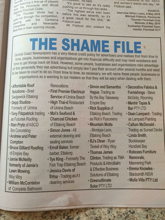 Our Local Paper Runs A Shame Column