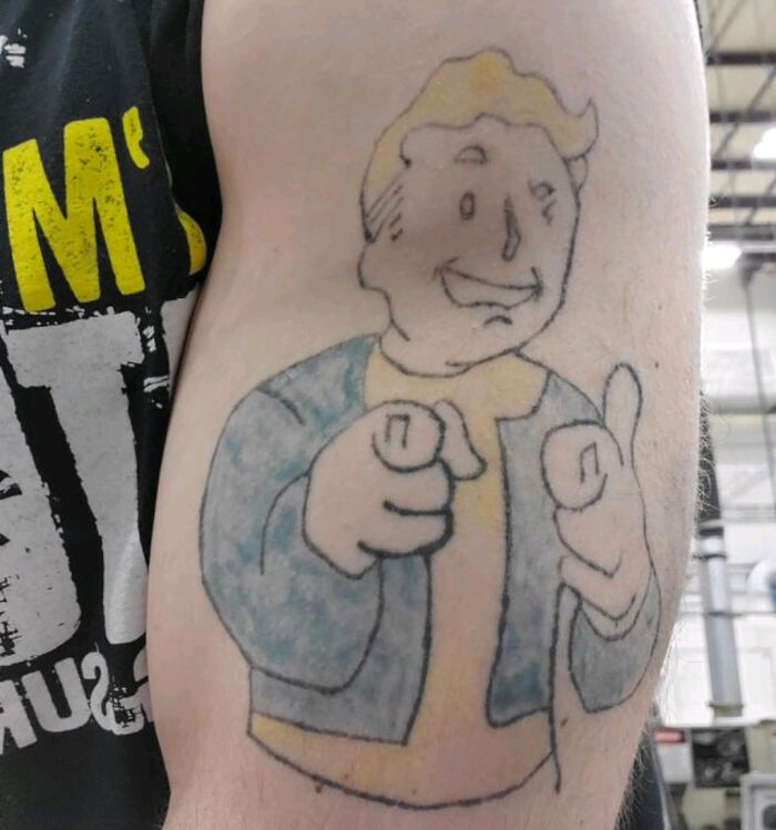 Funny tattoo of a cartoon character on an arm, designed to put a smile on your face.