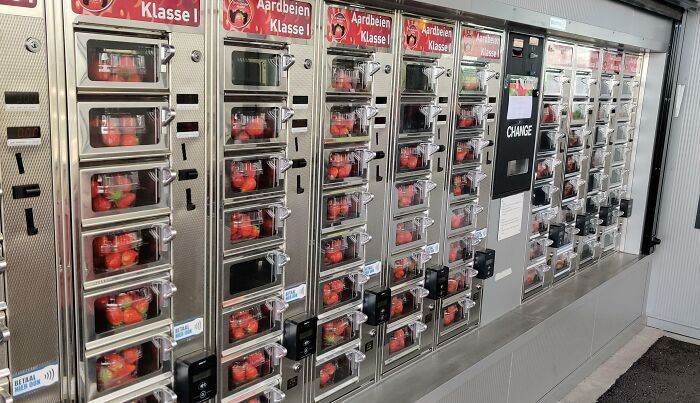Strawberry Vending Machine. This Is At A Strawberry Greenhouse In The Westland In The Netherlands
