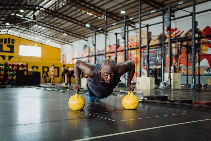 Man doing push-ups in the gym 